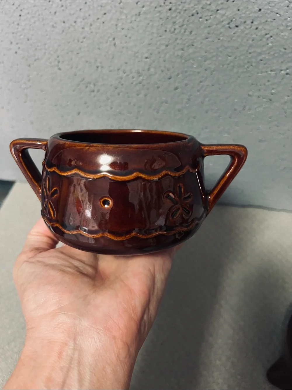 MARCREST Daisy and Dot Ceramic Creamer and Sugar Set Colorado Brown Glaze